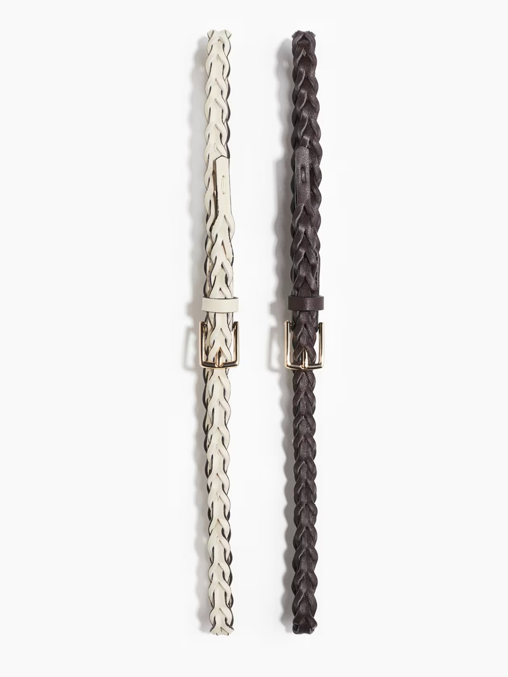H&M Braided Skinny Belts in White and Dark Brown